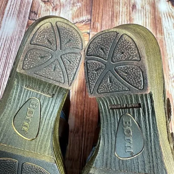 Born Sz 7 Blue Suede Leather Buckle Slide On Chunky Block Heel Clogs Mules Shoes - Picture 9 of 11